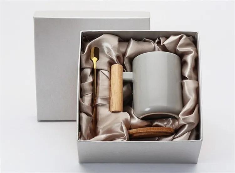 Hot Sale Gift Porcelain Cup, Bamboo Lid Ceramic Cup With Lid And Spoon, Wooden Handle Ceramic Coffee Cup