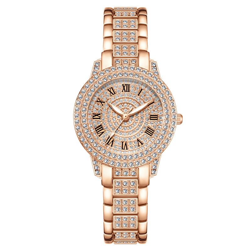 Fashion Women's Diamond Watch Rose Gold Dial Quartz Glass Digital Stainless Steel Watch Alloy Unisex 6mm Round 20cm 60g