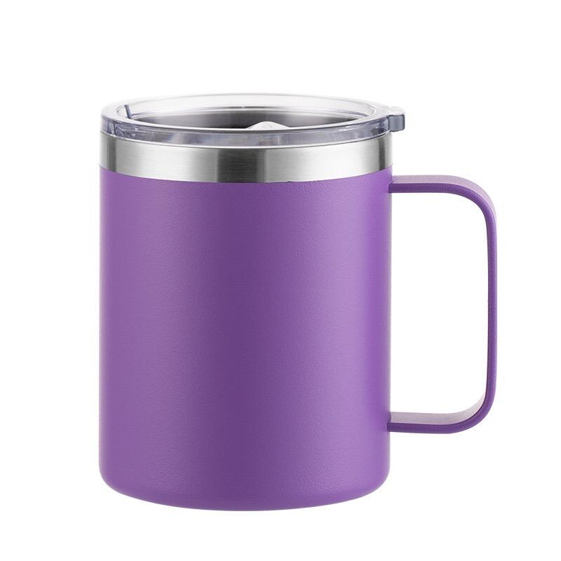 Custom Logo 12 Oz 14 Oz Powder Coated Insulated Stainless Steel Coffee Cup Handle Double Wall Vacuum Insulated Coffee Cup With Lid