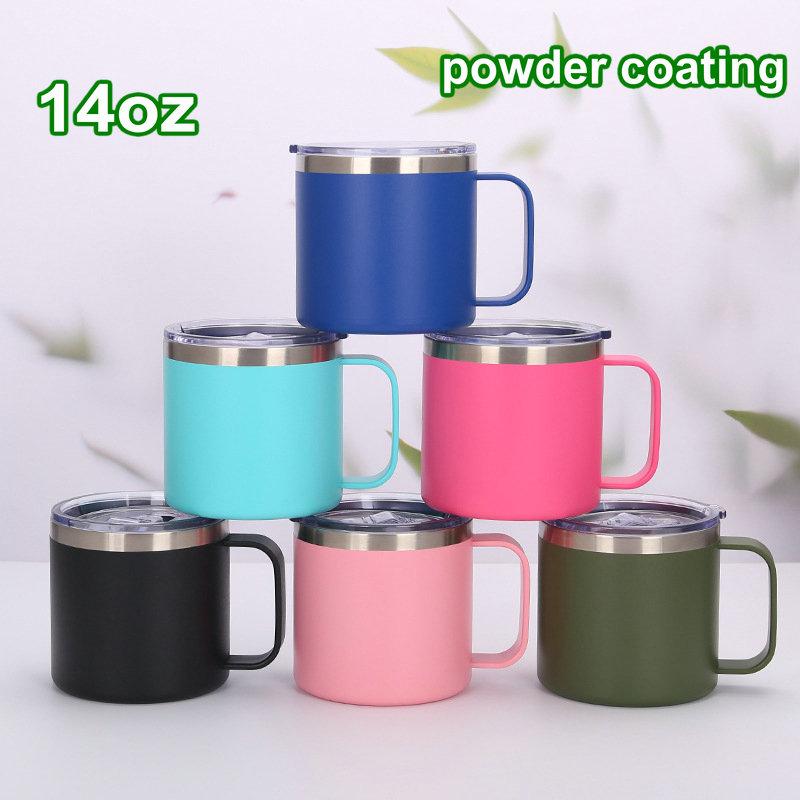 Custom Logo Camping Travel Double Wall 12 Oz 14 Oz Stainless Steel Cup Insulated Coffee Cup With Handle