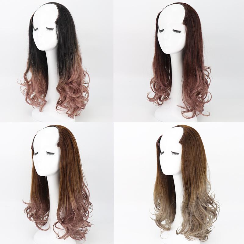 Wig U-shaped Gradient Half-head Long Straight Hair Suit Women's Middle Long Curly Hair