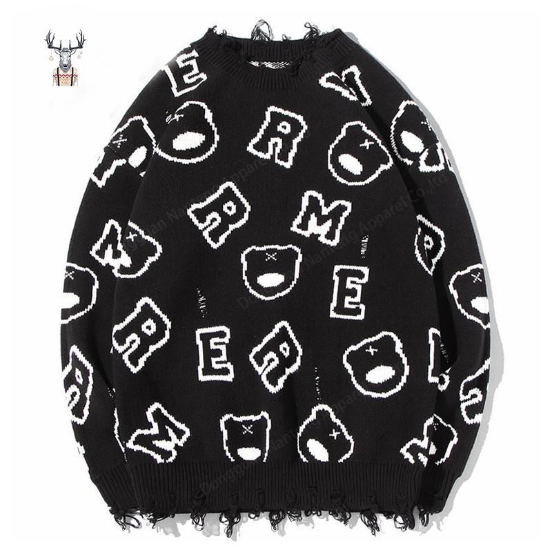 Nanteng Custom Logo Low Minimum Order Quantity Autumn And Winter Warm Printed Jacquard Sweater Round Neck Sweater Men's Pullover