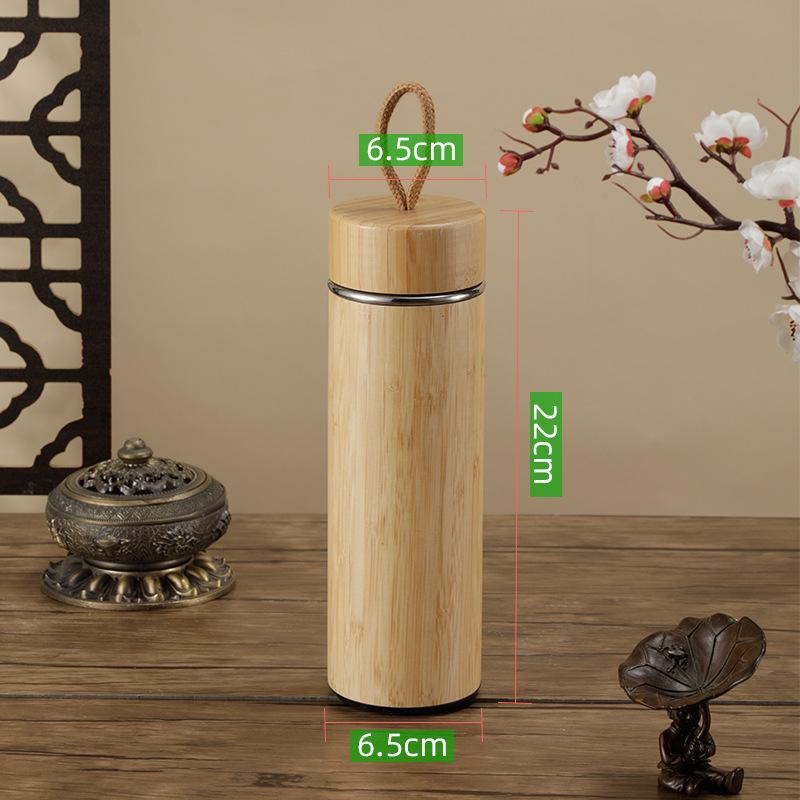 Custom Eco-friendly Double Wall Stainless Steel Bamboo Shell Coffee Cup With Lid And Handle Water Cup