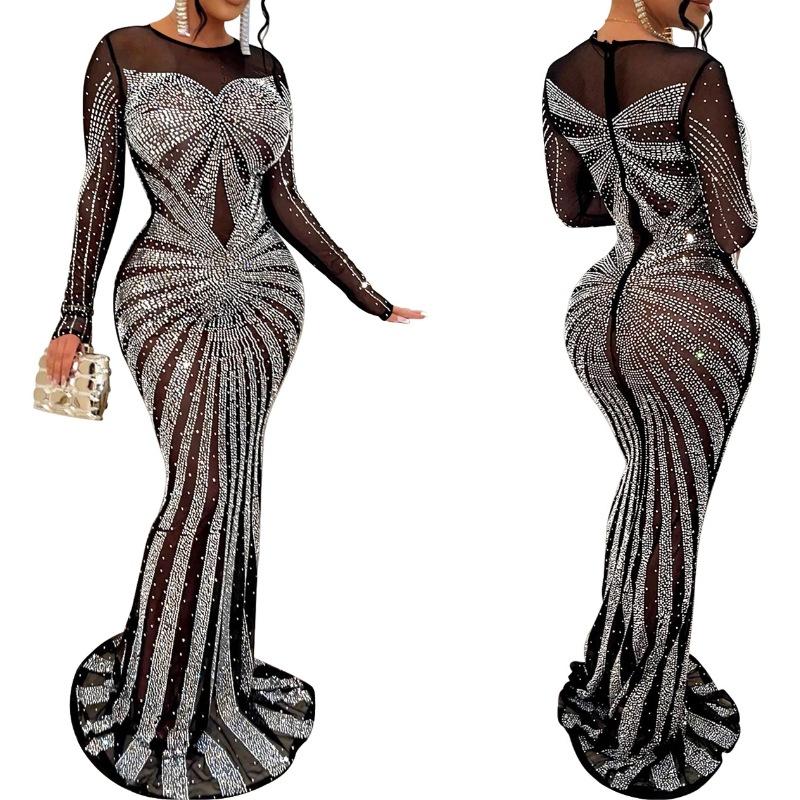 Elegant Long Women 2024 Women Cocktail Dress Elegant Rhinestone Dress High Quality