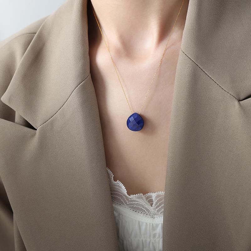 Elegant Personality Fashion Natural Stone Stainless Steel Gold Plated Pendant Necklace