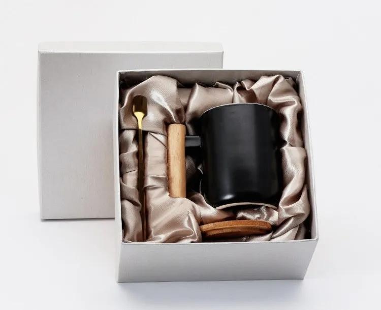 Hot Sale Gift Porcelain Cup, Bamboo Lid Ceramic Cup With Lid And Spoon, Wooden Handle Ceramic Coffee Cup