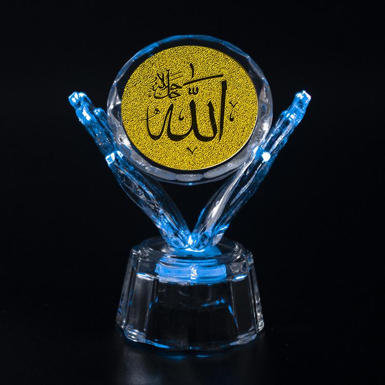 HDW Wholesale K9 Crystal Transparent Islamic Decoration With LED Lights Diy Custom Crystal Small Stone Crafts Souvenir Gifts