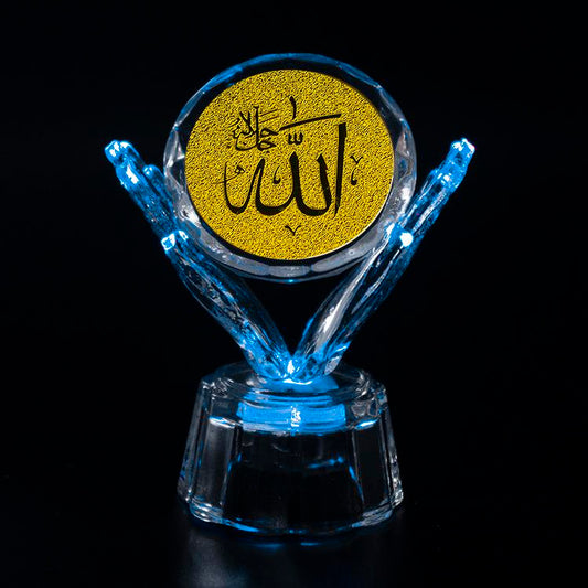HDW Wholesale K9 Crystal Transparent Islamic Decoration With LED Lights Diy Custom Crystal Small Stone Crafts Souvenir Gifts