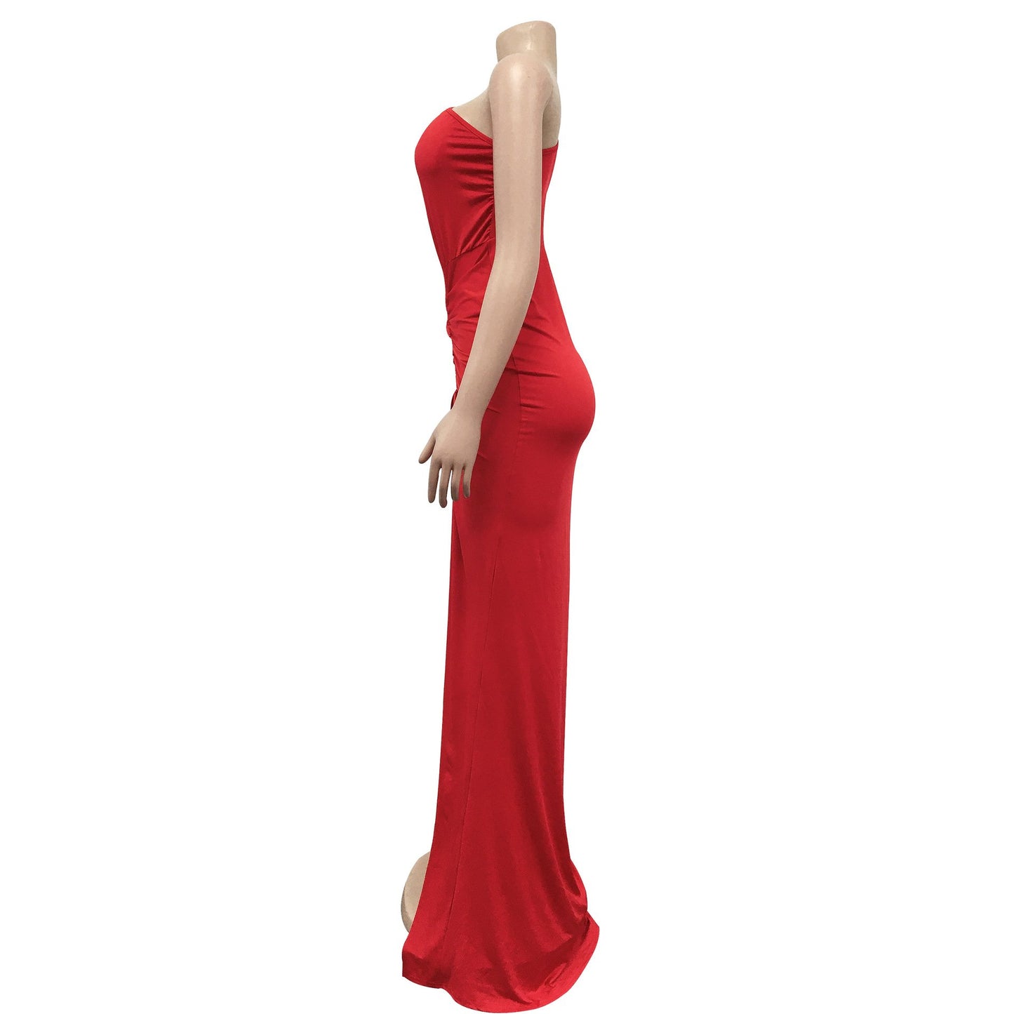 X6042 New Ladies Evening Dress Dress Elegant Solid Color Oblique Collar One Piece Long Sleeve Dress Ladies Party Dress