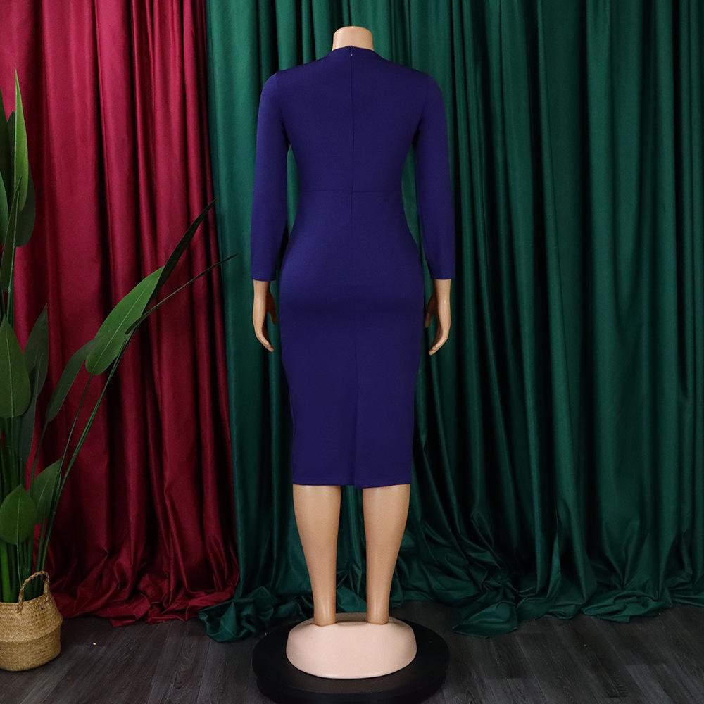 New Spring Dress Women's Elegant Slim-Fit Long-Sleeved Pleated African Women's Women's Women's Office Women's Clothing