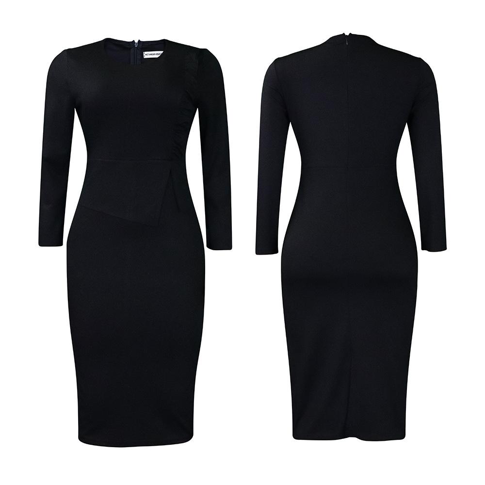 Spring And Autumn New Fashion Women's Long-sleeved O-collar Slim-fit Vestibule Office Women A- Line Pencil Skirt