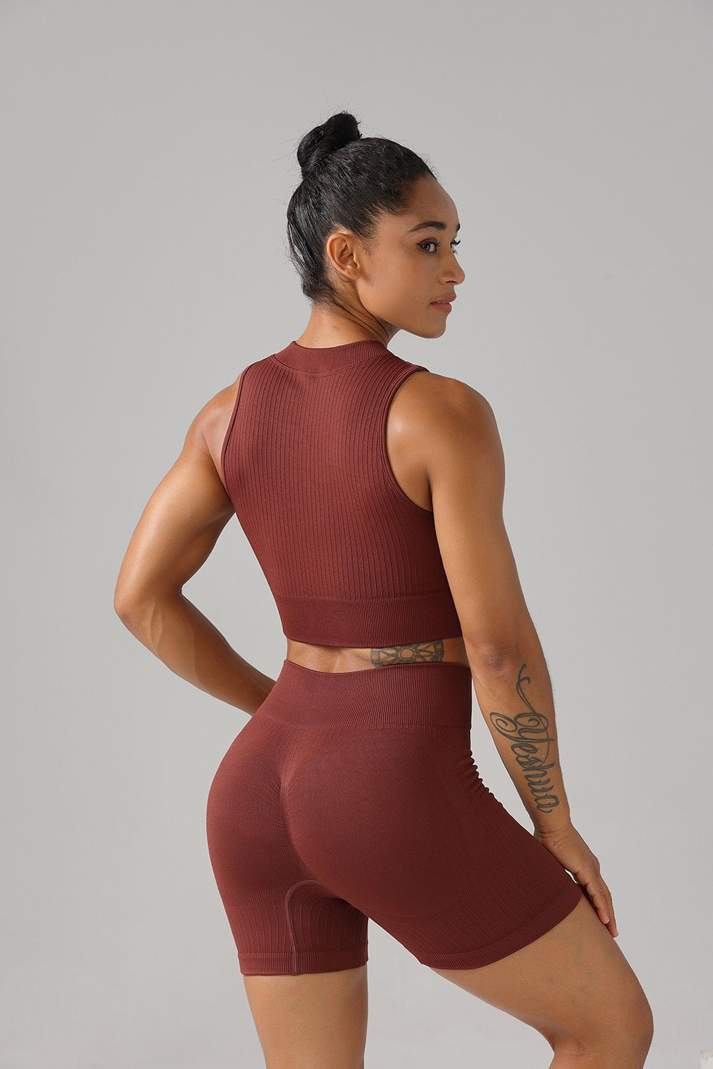 High Quality Rib Zipper 6-piece Set Active Wear Fitness Seamless Yoga Suit Sports Bra Leggings Women's Fitness Suit