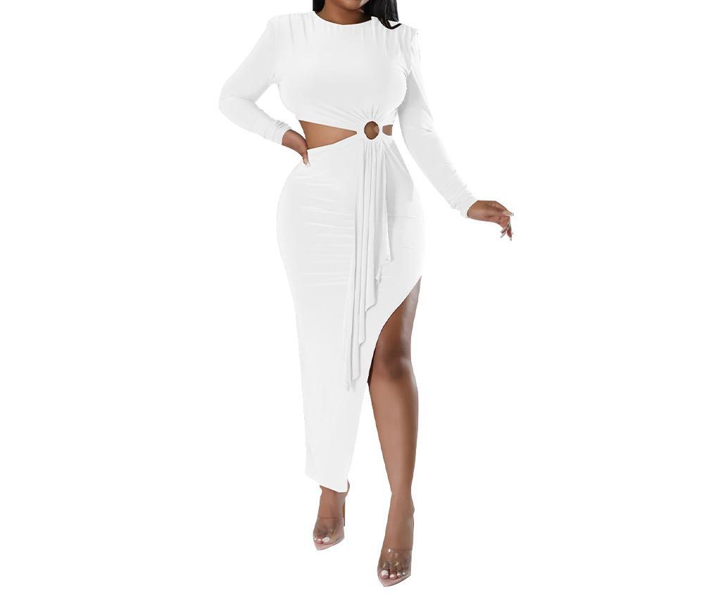 2024 Wholesale Autumn Women's New Slim Evening Dress Long Sleeve O Collar Side Exposed Waist Dress Women Elegant Casual Dress
