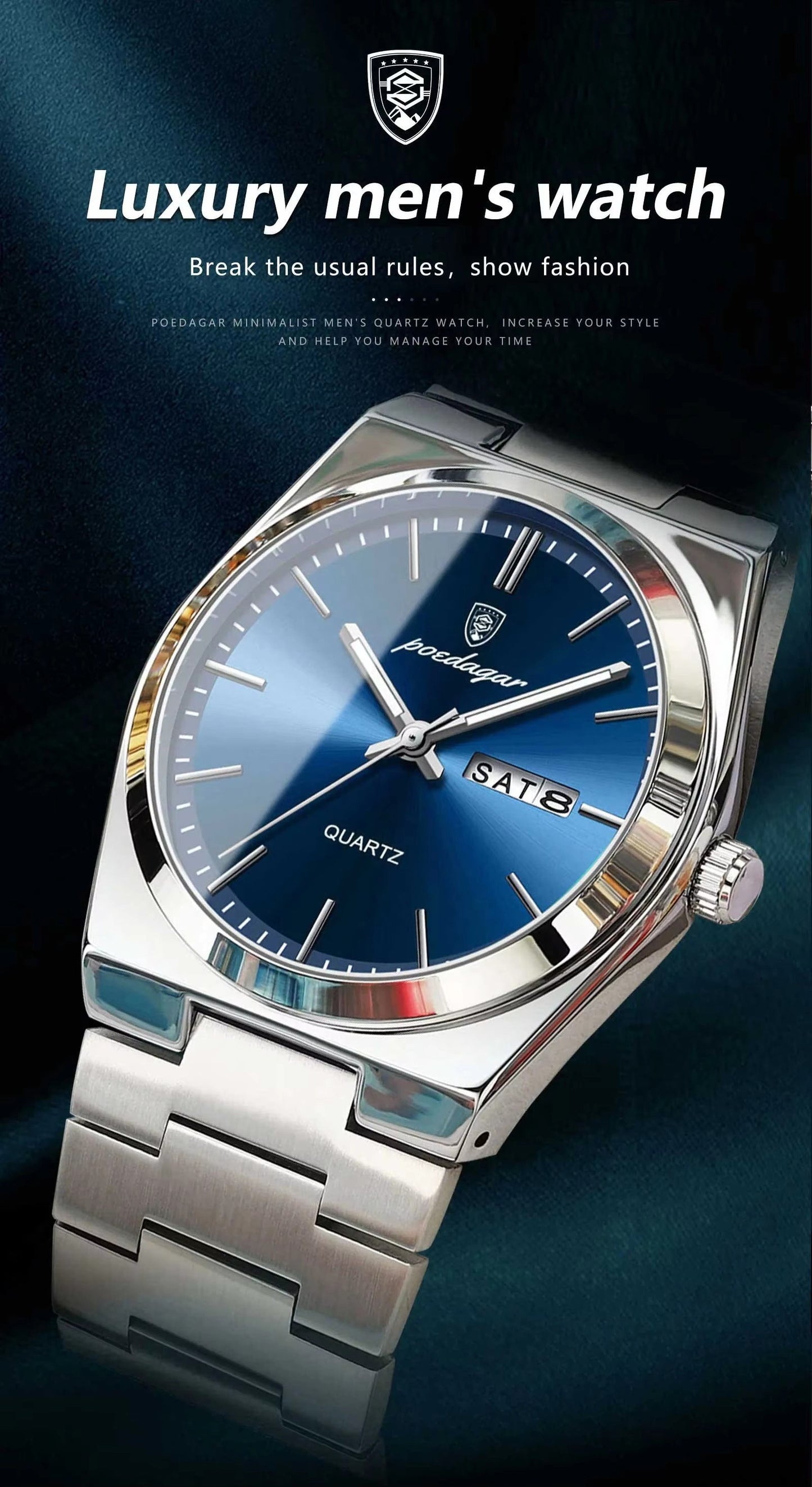 Men's New Luxury Stainless Steel Watch Waterproof Luminous Dial Display Week Date Quartz Watch Casual Business Alloy