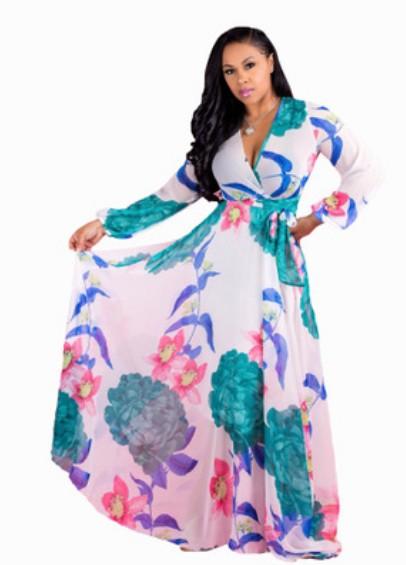 Fashion Women Maxi Printed Dress Long Plus Size 3XL 4XL 5XL High Quality Summer Beach Wear Chiffon Women Party Dress