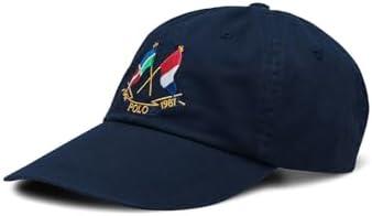 Polo Ralphs Laurens Crest Twill Long Ville Cap-Navy New Cap Blue Embroidered Polo Pony Tomato Red