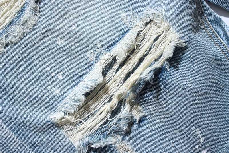 New Tear Damaged Old Denim Shorts Men's Hole Denim Shorts Blue Men's Hip Hop Fashion Casual Jeans Short
