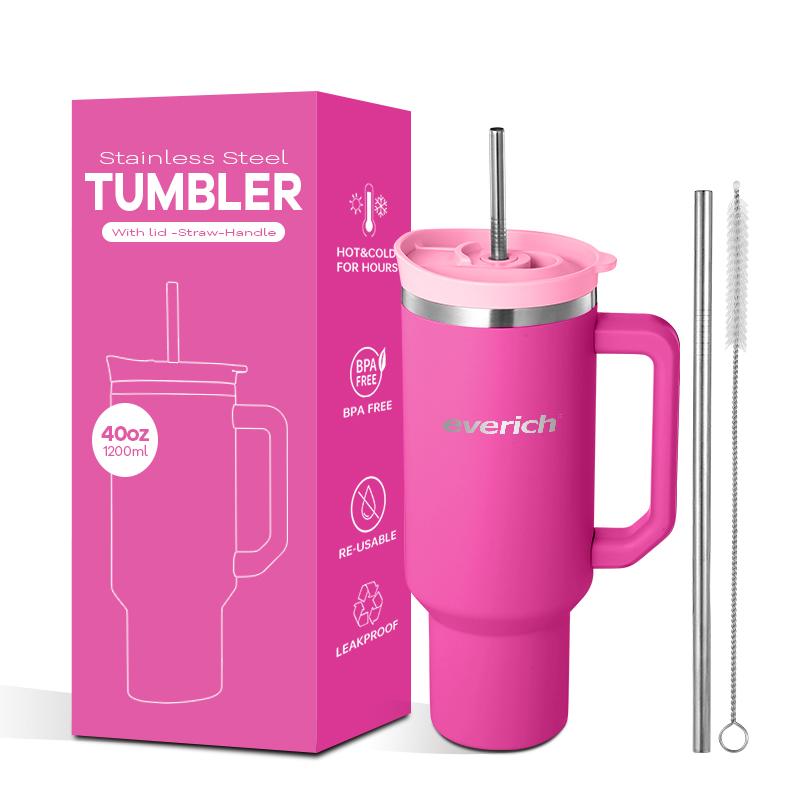 40 Oz Tumbler Double Wall 304 Stainless Steel Insulated Wide Mouth Car Tumbler Cup With New Handle And Straw Cover Vacuum Car Cup