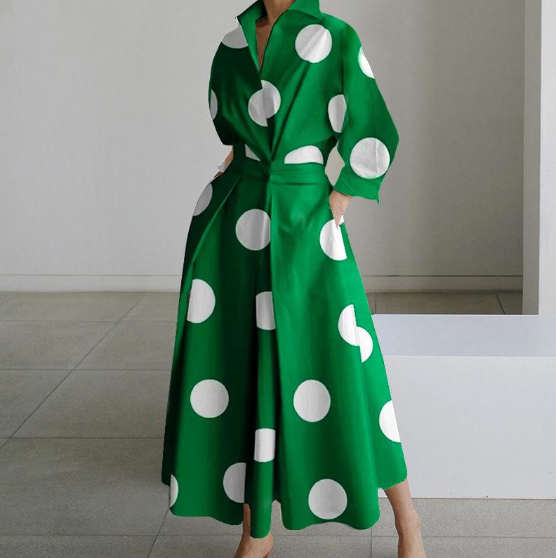 S-2XL Autumn Long Sleeve Dot Print Elegant Maxi Women's Casual V-neck Shirt Party Long Dress Nightdress Women