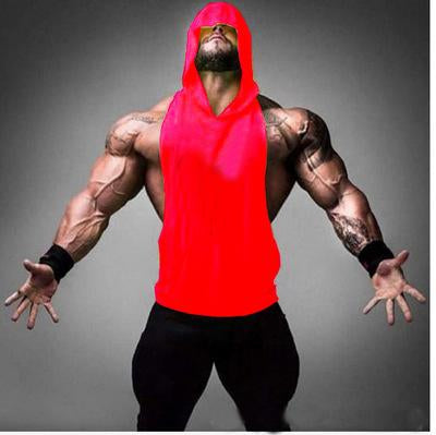 Free Label Free Card Printing Custom Printed Muscle Men Cotton Vest Fitness Hooded Vest Training Vest