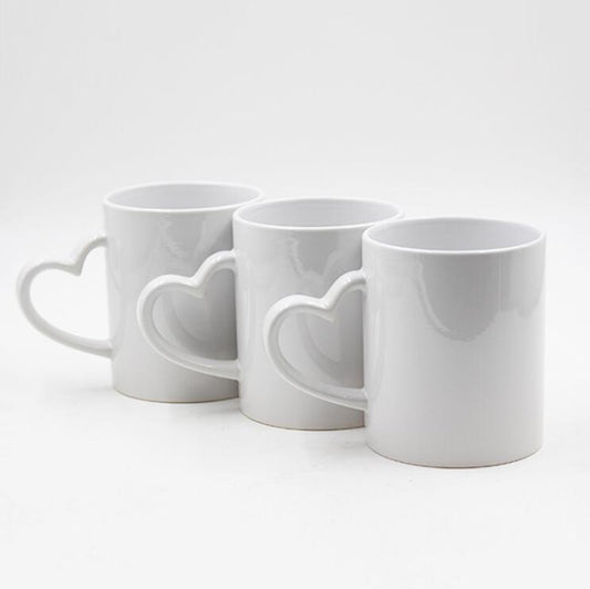 M002 Sublimation Blank 11 Oz Ceramic Custom Logo Heart Handle Mug Cup