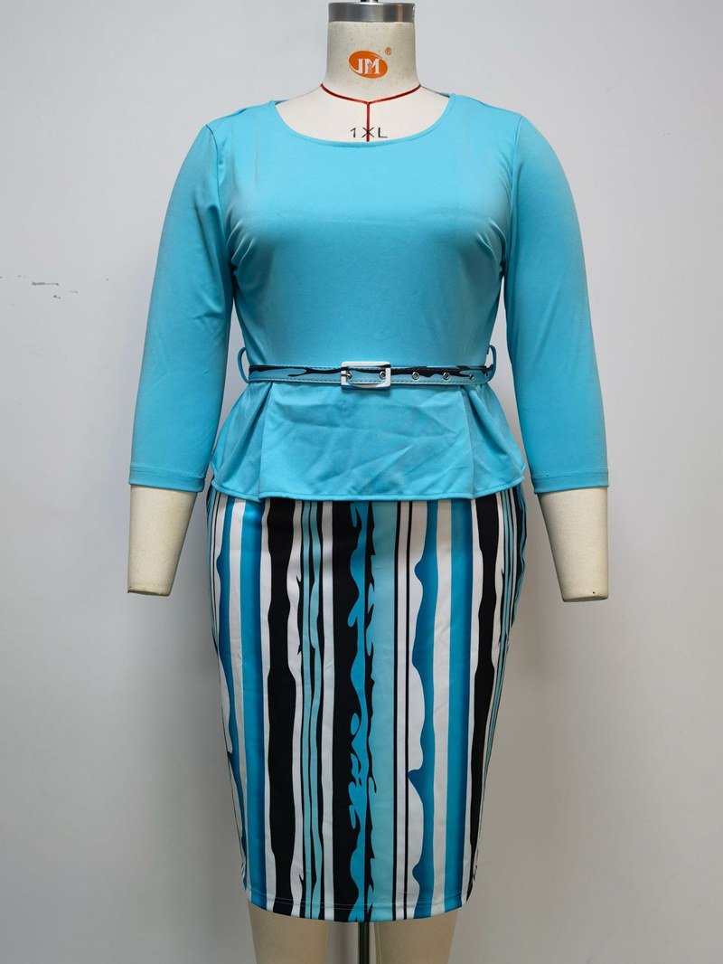 Plus Size 6XL Women African Turkey Women Office Belt Long Sleeve Dress Women Elegant Office Dress Belt Belt