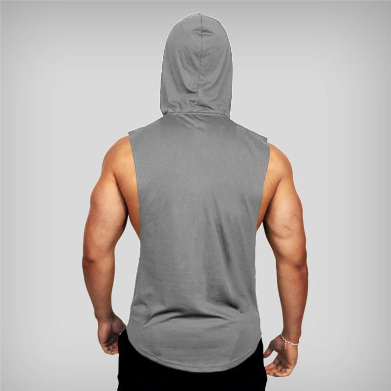 95% Cotton 5% Spandex Hoodie Vest Gym Clothing Training Muscle Vest Fitness Men Hoodie Vest