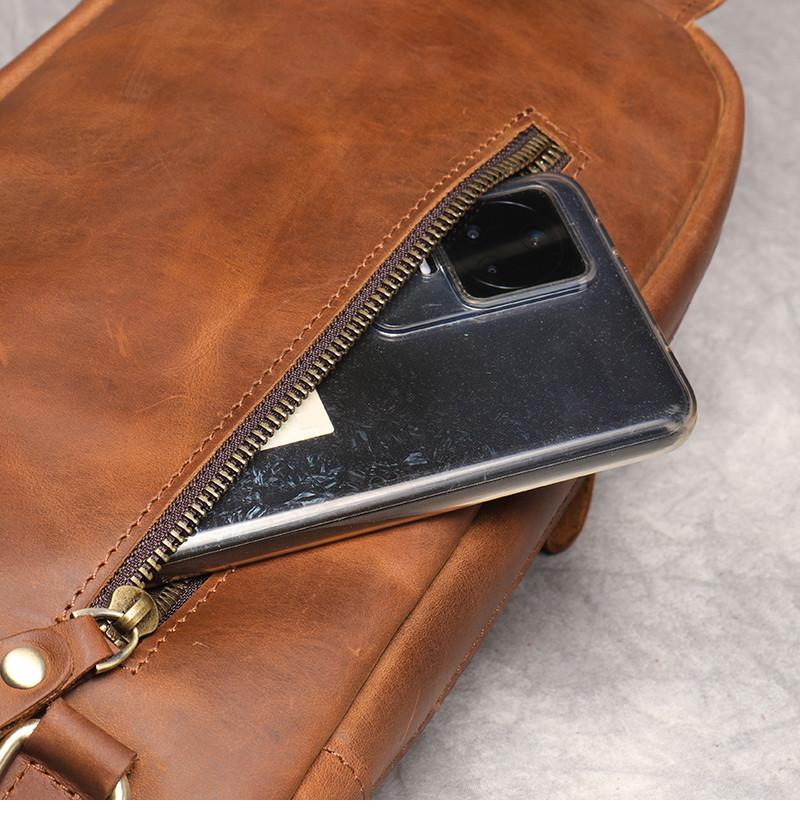 New Crazy Horse Show Leather Chest Bag Retro Genuine Leather Men's Bag Retro Casual Shoulder Bag Suitable For 7.9-inch IPad