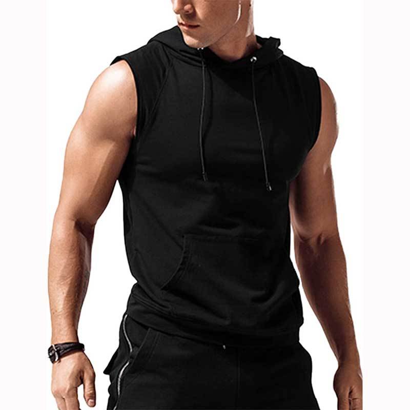 Men's Fitness Hooded Vest Sleeveless Gym Hooded Muscle Shirt