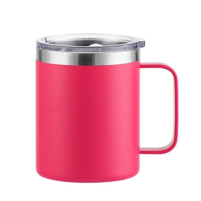 Custom Logo 12 Oz 14 Oz Powder Coated Insulated Stainless Steel Coffee Cup Handle Double Wall Vacuum Insulated Coffee Cup With Lid