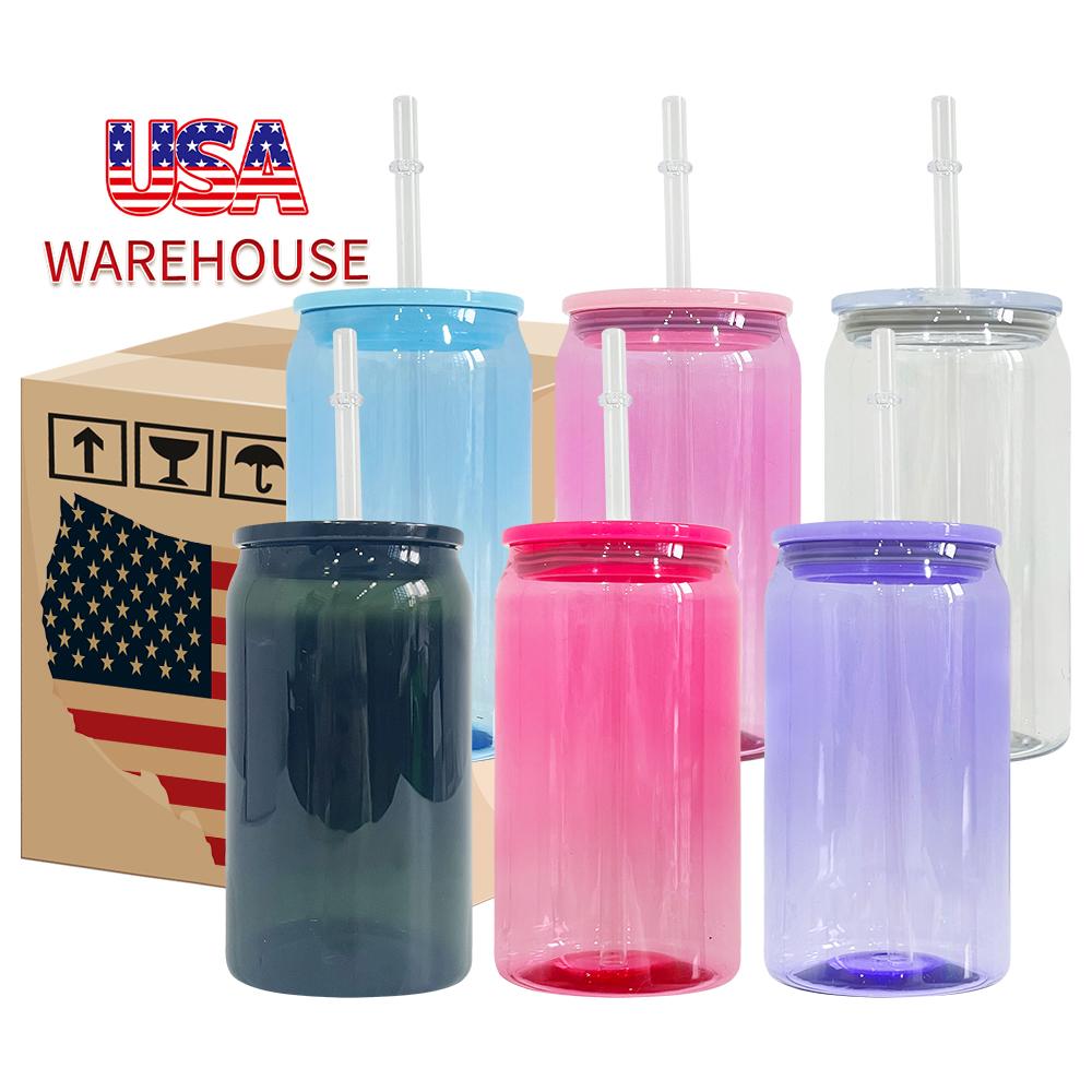 RTS Color Jelly 16 Oz Children's Acrylic Can With Lid And Straw Clear Plastic Cup-Shaped Drink For UV DTF Packaging