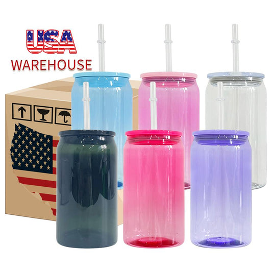 RTS Color Jelly 16 Oz Children's Acrylic Can With Lid And Straw Clear Plastic Cup-Shaped Drink For UV DTF Packaging