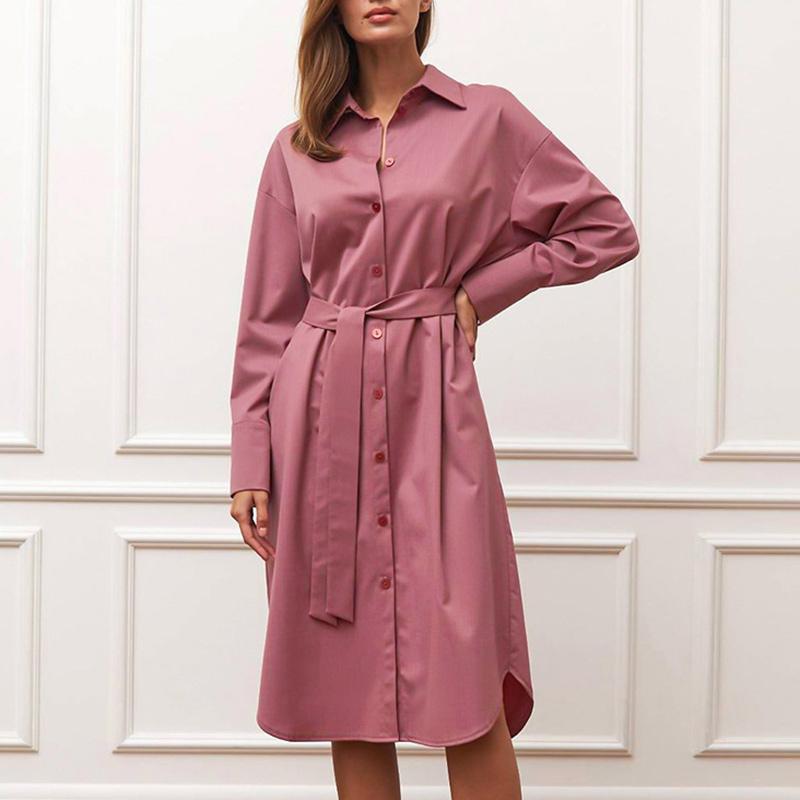 Clothing Manufacturer Dress Women Elegant Solid Color Long Sleeve Casual Women Midi Length Shirt Women's Clothing