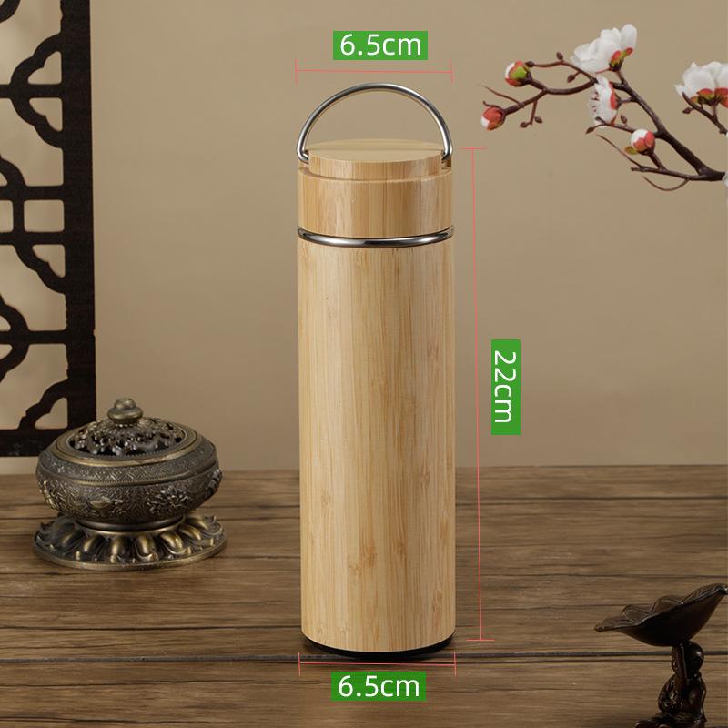 Custom Eco-friendly Double Wall Stainless Steel Bamboo Shell Coffee Cup With Lid And Handle Water Cup