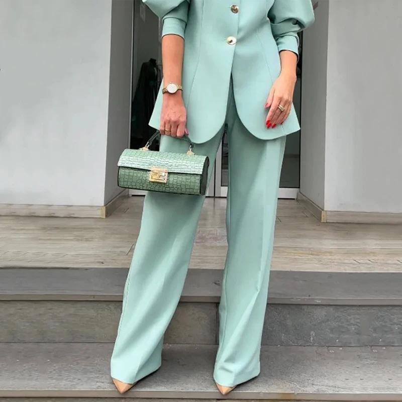Spring 2024 New Women's Fashion Lantern Sleeves Loose Suit Temperament Commuter Jacket Trousers Suit Women's Elegant Blazer Suit