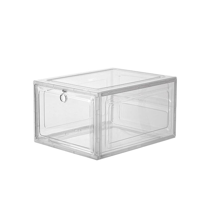 Side Opening Hanging Door Stable Stackable Simple Assembly Custom Sneaker Folding Transparent Shoes Storage Box With Magnetic Door