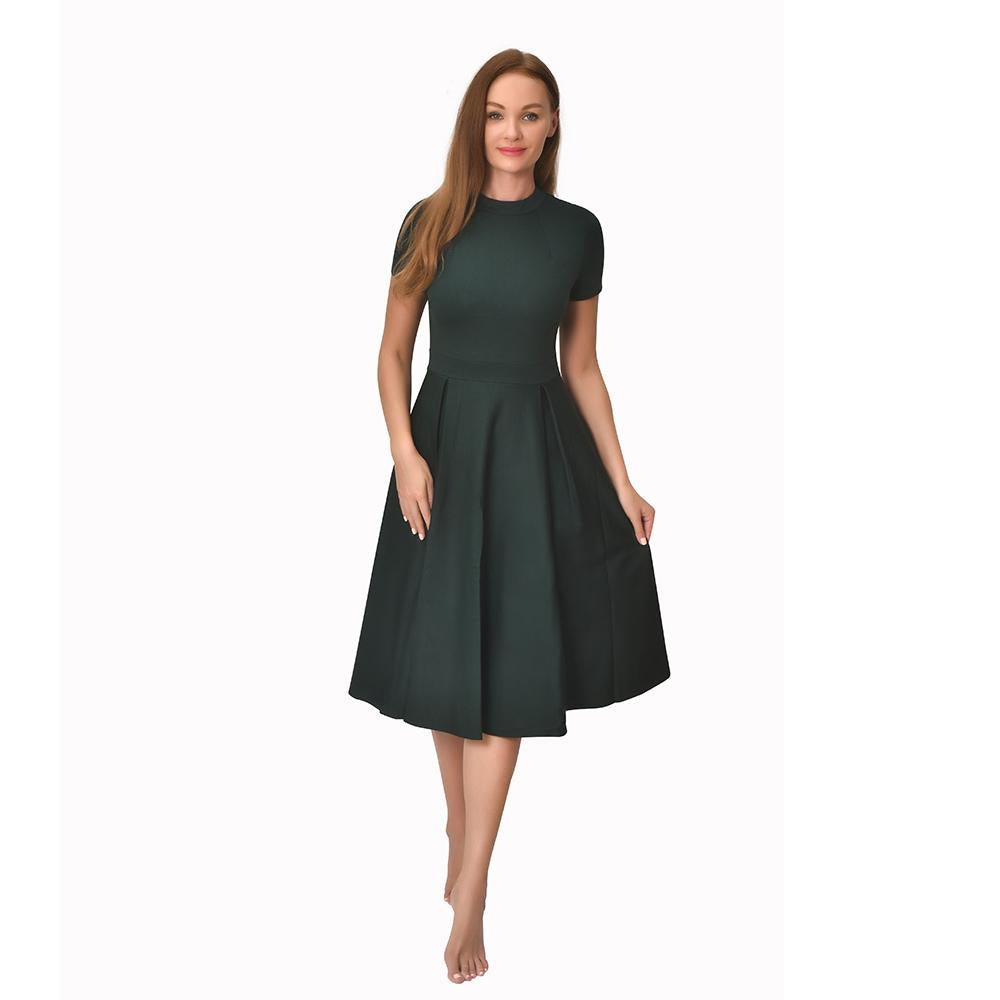 Wholesale High Quality Elegant Dress Short Sleeve O Collar Solid Casual Dress Women Pleated Skirt