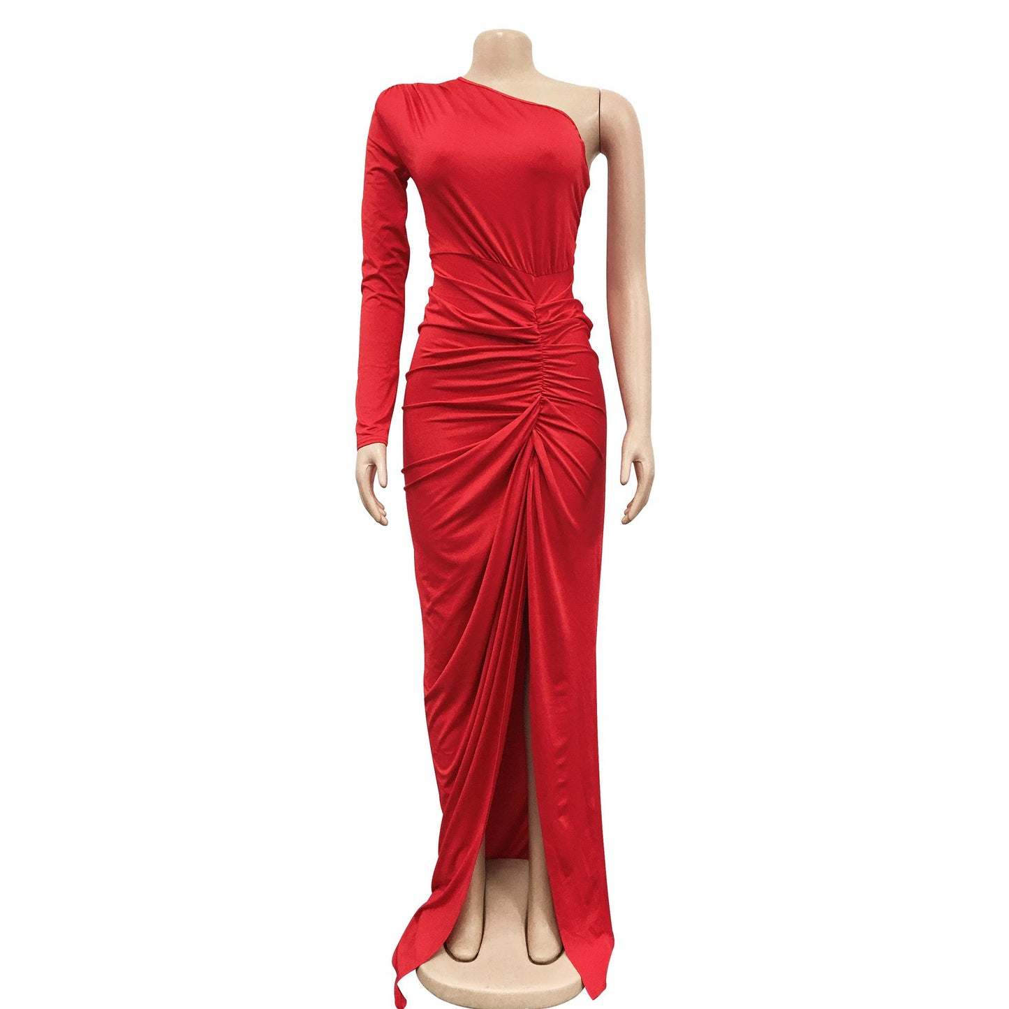 X6042 New Ladies Evening Dress Dress Elegant Solid Color Oblique Collar One Piece Long Sleeve Dress Ladies Party Dress