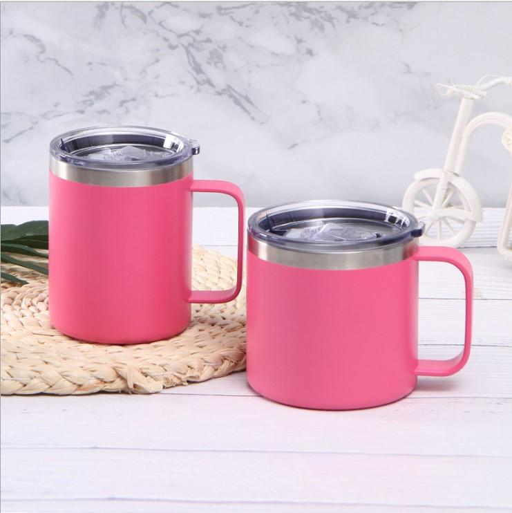 Custom Logo Camping Travel Double Wall 12 Oz 14 Oz Stainless Steel Cup Insulated Coffee Cup With Handle
