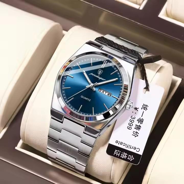 Men's New Luxury Stainless Steel Watch Waterproof Luminous Dial Display Week Date Quartz Watch Casual Business Alloy