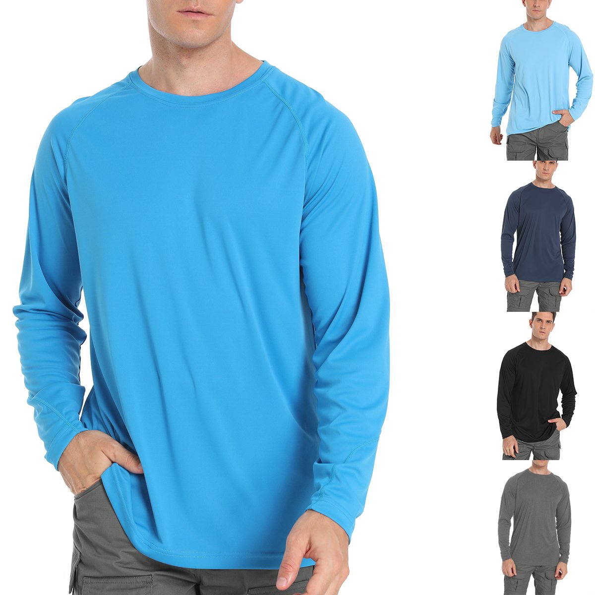 US Size In Stock Blank Wicking Breathable Upf50 Men's Performance Long Sleeve Fishing Shirt