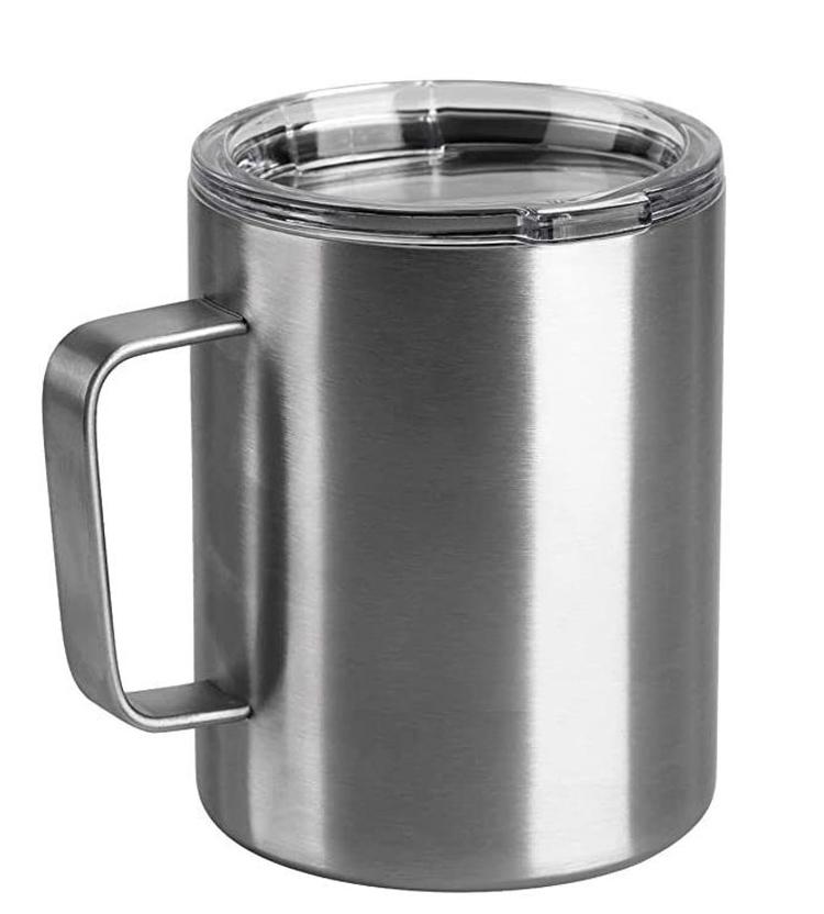 Custom Logo 12 Oz 14 Oz Powder Coated Insulated Stainless Steel Coffee Cup Handle Double Wall Vacuum Insulated Coffee Cup With Lid