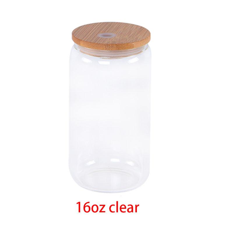 US Warehouse 12 Oz 16 Oz 20 Oz 25 Oz 16 Oz Straight Clear Frosted Water Bottle Sublimation Glass Jar Wooden Lid Tumbler Cup