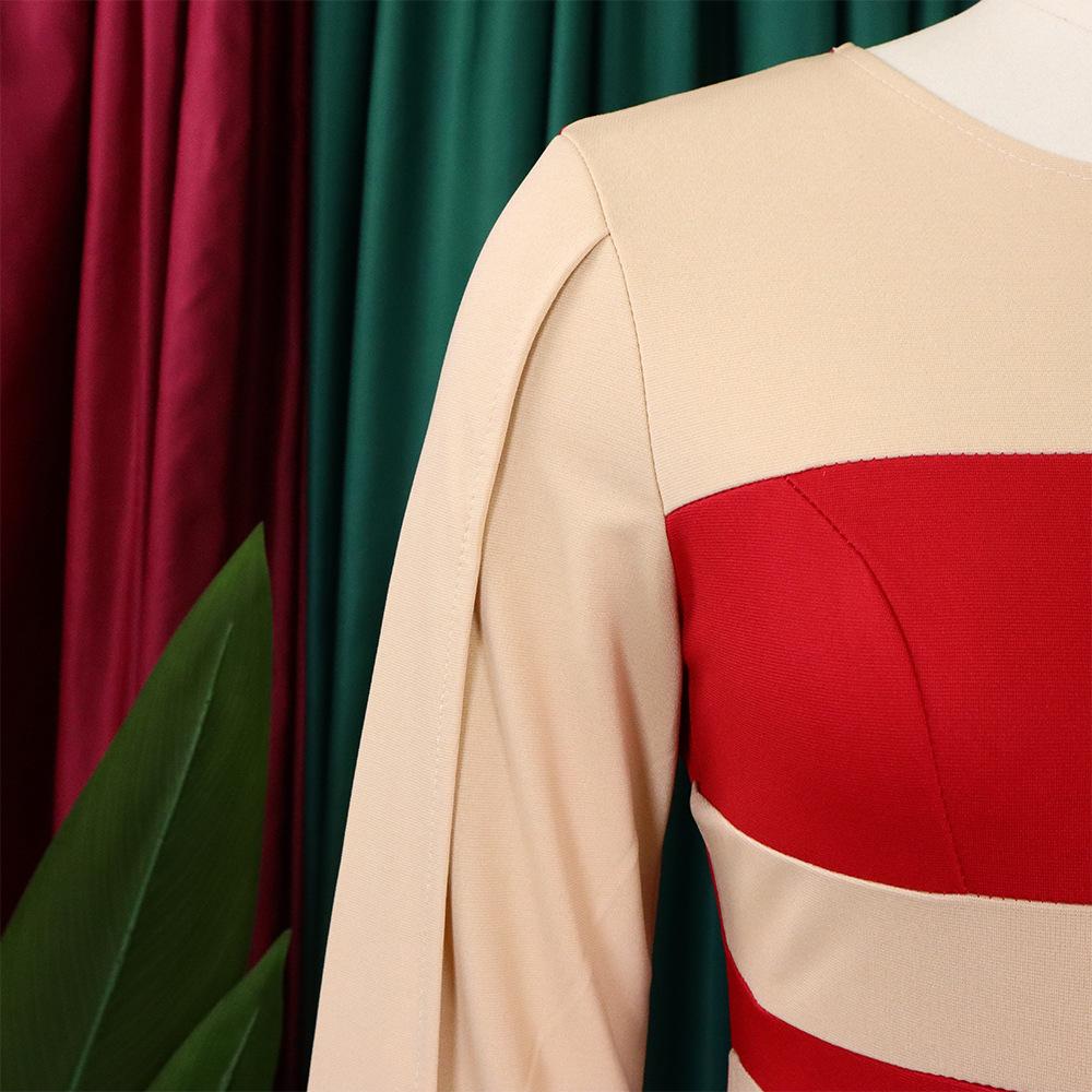 C230240 African Contrast Color Dress Plus Size Half Sleeve Pencil Formal Midi Dress Office Women