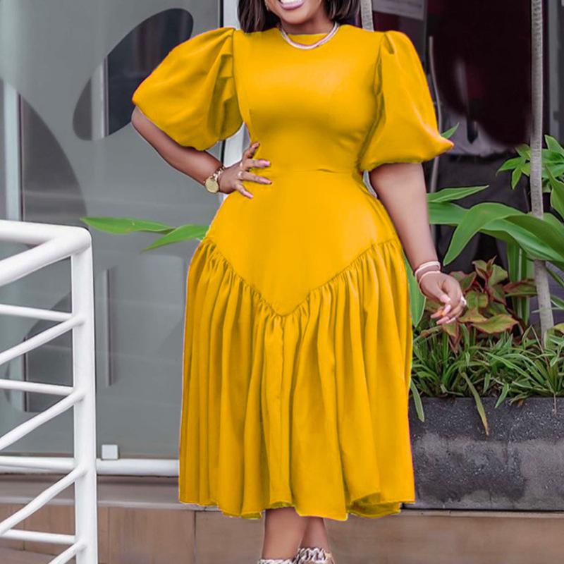 Lancy New American Elegant Women's African Clothing Spring Long Powder Puff Sleeve Pleated Casual Dress Plus Size Fashion Dress Women