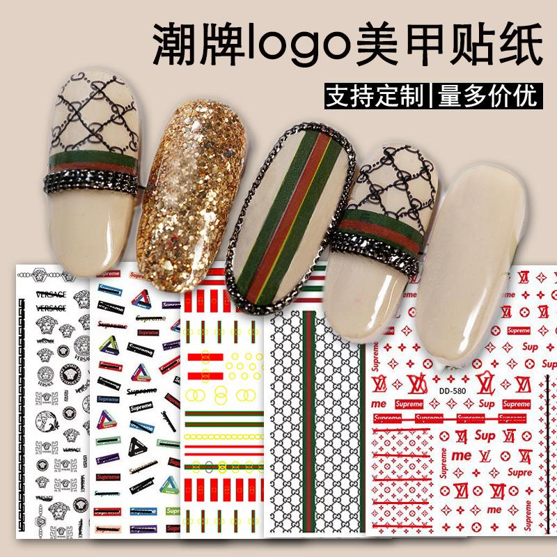Popular 3D Designer Nail Stickers Luxury Brand Logo Nail Art Decal