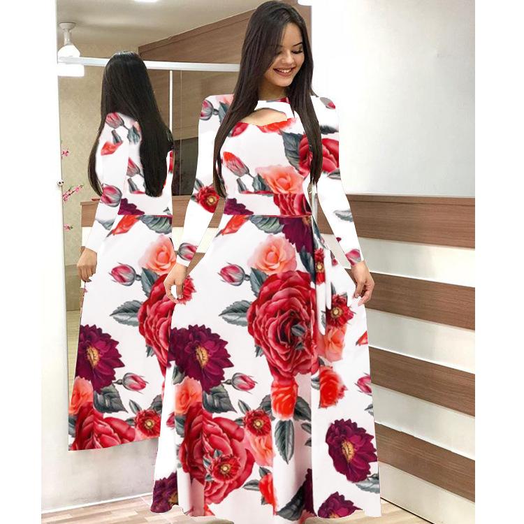 8230424 Latest Long Dress Plus Size Women's Printed Maxi Dress Long Sleeve Clothing