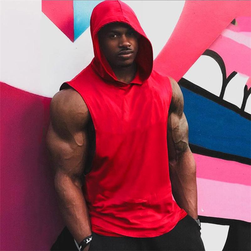 95% Cotton 5% Spandex Hoodie Vest Gym Clothing Training Muscle Vest Fitness Men Hoodie Vest