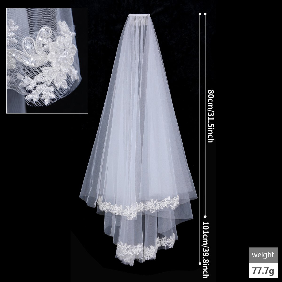 Charming Two-Layer Soft Wedding Accessories White Lace Bridal Tulle Veil With Comb