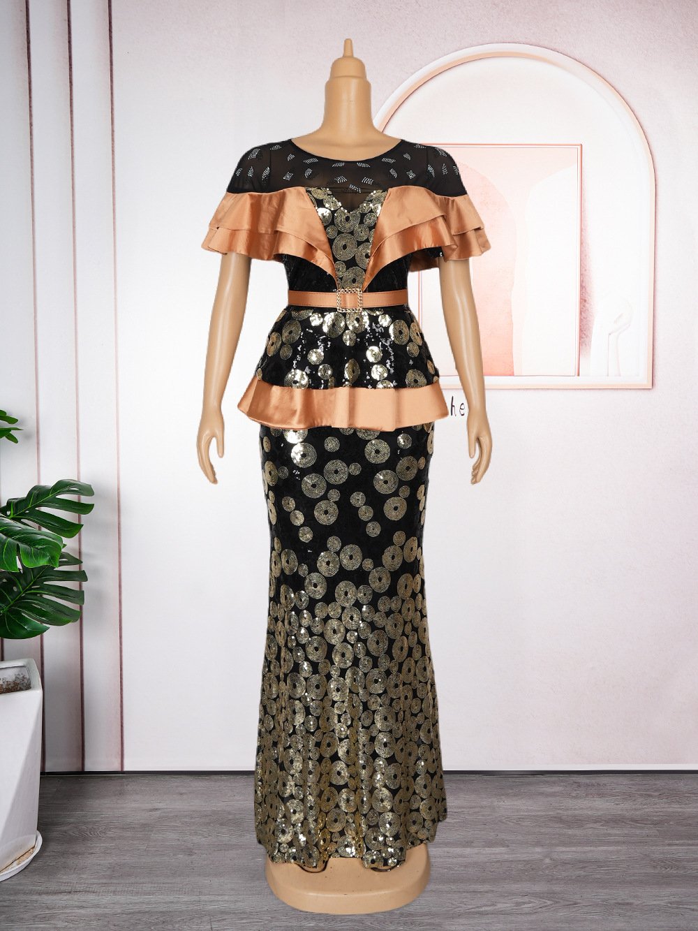 2024 New Sequins Dress European And American Cross-border Foreign Trade Best Selling African Women's Wear Plus Size Dress